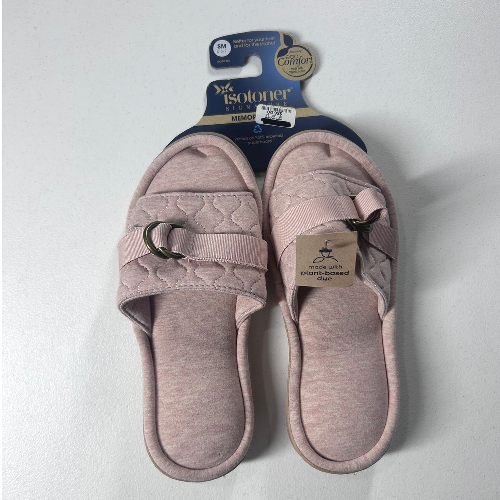 Isotoner Womens Slippers Sz SM Pink Memory Foam Plant Based Dye Slip On NEW